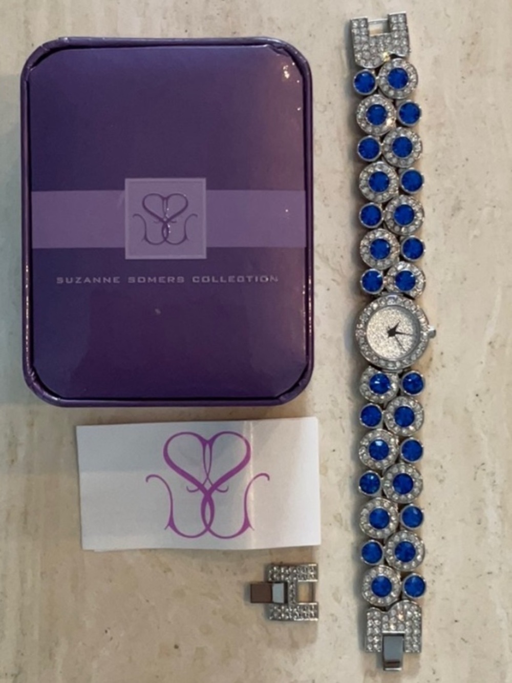 Swarovski Crystal Watch Suzanne Somers Simulated Diamonds & Sapphires Vintage